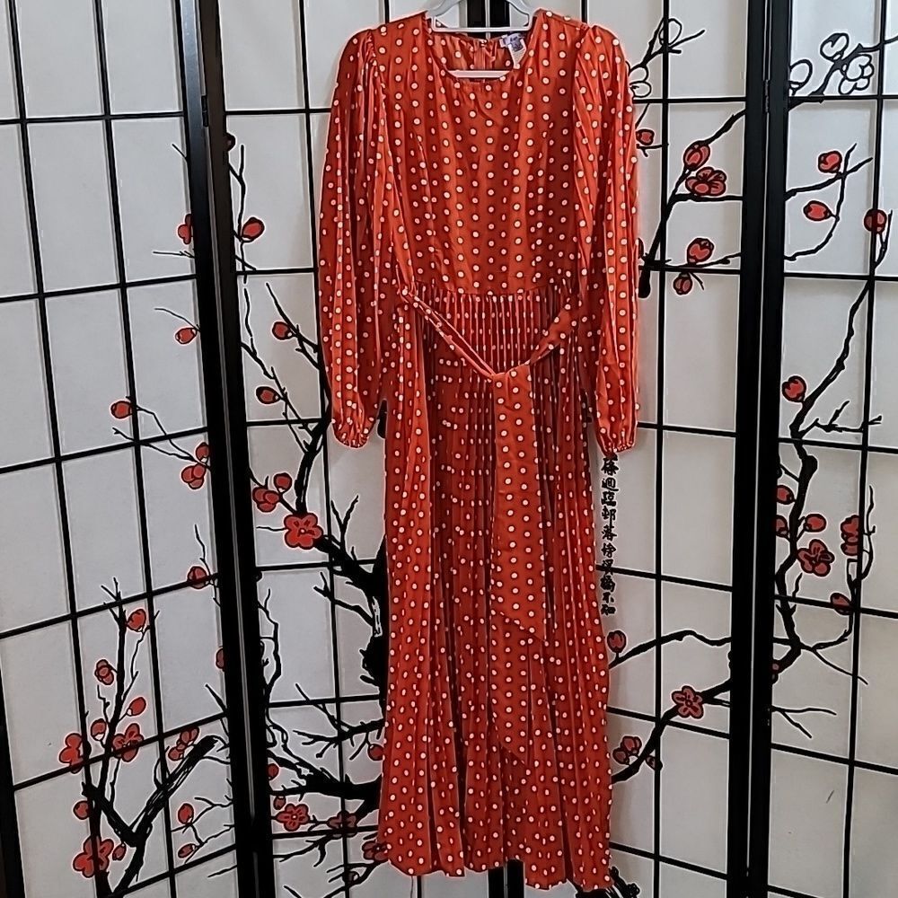 Eien Orange Polka Dot Full length Pleated Dress